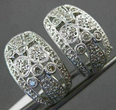 ESTATE LARGE 1.02CT DIAMOND 14KT WHITE GOLD HEART FILIGREE CLIP ON LOVE EARRINGS