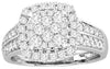 ESTATE 1CT DIAMOND 14KT WHITE GOLD ROUND CLUSTER SQUARE SEMI ETERNITY LOVE RING