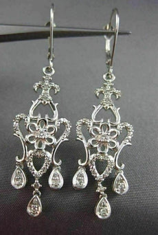 ESTATE .50CT DIAMOND 14KT WHITE GOLD 3D FLOWER HEART LEVERBACK HANGING EARRINGS