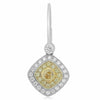 ESTATE 1.56CT WHITE & FANCY YELLOW DIAMOND 18K 2 TONE GOLD HALO HANGING EARRINGS