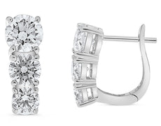 2.0CT DIAMOND 14K WHITE GOLD ROUND 3 STONE GRADUATING LEVERBACK HANGING EARRINGS