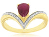 .90CT DIAMOND & AAA RUBY 14KT 2 TONE GOLD 3D PEAR SHAPE V SHAPE ENGAGEMENT RING