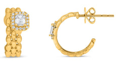 .46CT DIAMOND 14K YELLOW GOLD ROUND & EMERALD CUT HALO SQUARE SEMI HOOP EARRINGS