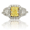 ESTATE LARGE 2.02CT WHITE & FANCY YELLOW DIAMOND 18K 2 TONE GOLD ENGAGEMENT RING