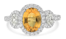 WIDE 2.76CT DIAMOND & AAA ORANGE SAPPHIRE 14KT WHITE GOLD OVAL ENGAGEMENT RING