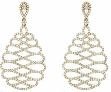 ESTATE EXTRA LARGE 1.98CT DIAMOND 14K ROSE GOLD OPEN FILIGREE TEAR DROP EARRINGS