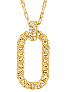 .09CT DIAMOND 14K YELLOW GOLD 3D OPEN OVAL LOVE KNOT ADJUSTABLE FLOATING PENDANT
