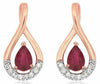 ESTATE 1.02CT DIAMOND & AAA RUBY 14KT ROSE GOLD 3D PEAR SHAPE HANGING EARRINGS