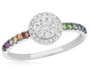 ESTATE .35CT DIAMOND & AAA MULTI COLOR SAPPHIRE 14KT WHITE GOLD CLUSTER RING