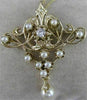 ANTIQUE DIAMOND PEARL 14K YELLOW GOLD OPEN FILIGREE VICTORIAN PIN PENDANT #2360