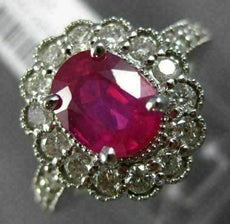 LARGE 2.25CT DIAMOND & AAA OVAL RUBY 14KT WHITE GOLD 3D FILIGREE ENGAGEMENT RING