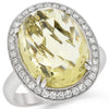 LARGE 12.41CT DIAMOND & AAA LEMON QUARTZ 14KT WHITE GOLD OVAL & ROUND FUN RING