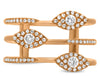 LARGE .42CT DIAMOND 14KT ROSE GOLD MULTI ROW LUCKY EVIL EYE CRISS CROSS FUN RING