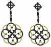 1.0CT BLACK DIAMOND 14K YELLOW GOLD 3D FLOWER FILIGREE MILGRAIN HANGING EARRINGS