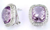 18.82CT DIAMOND & AAA AMETHYST 14KT WHITE GOLD 3D CUSHION HALO CLIP ON EARRINGS