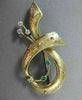 ANTIQUE LARGE DIAMOND & AAA EMERALD 18KT 2 TONE GOLD MUSICAL NOTE BROOCH #22500