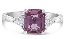 2.16CT DIAMOND & AAA PINK SAPPHIRE PLATINUM EMERALD CUT 3 STONE ENGAGEMENT RING