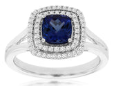LARGE 1.30CT DIAMOND & AAA TANZANITE 14K WHITE GOLD CUSHION HALO ENGAGEMENT RING