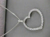 ANTIQUE .65CTW DIAMOND HANGING OPEN HEART 14K WHITE GOLD PENDANT + CHAIN #13026