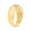 .23CT DIAMOND 14KT YELLOW GOLD CLASSIC 3 ROW CRISS CROSS MATTE & SHINY FUN RING