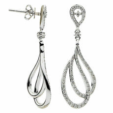 ESTATE 1.11CT DIAMOND 18KT WHITE GOLD 3D CLASSIC TEAR DROP HANGING EARRINGS