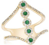 WIDE .46CT DIAMOND & AAA EMERALD 14KT YELLOW GOLD 3D DOUBLE V SHAPE FUN RING