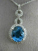 ESTATE 3.10CT DIAMOND & AAA BLUE TOPAZ 14K WHITE GOLD OVAL HALO FLOATING PENDANT
