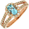 1.30CT DIAMOND & AAA AQUAMARINE 14KT ROSE GOLD OVAL & ROUND HALO ENGAGEMENT RING