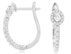 .85CT DIAMOND 14KT WHITE GOLD 3D OVAL & ROUND FLOWER LEVERBACK HANGING EARRINGS