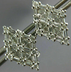 ESTATE LARGE 1.40CT DIAMOND 14K WHITE GOLD 3D GEOMETRIC CLIP ON EARRINGS #26549