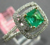 ESTATE .74CT DIAMOND & AAA EMERALD 18KT 2 TONE GOLD DOUBLE HALO ENGAGEMENT RING
