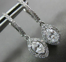 ESTATE .98CT ROUND & MARQUISE DIAMOND 14KT WHITE GOLD 3D HALO HANGING EARRINGS