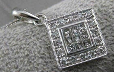 ESTATE PRINCESS DIAMOND SOLITARE 14KT WHITE GOLD FILIGREE SQUARE PENDANT #4240