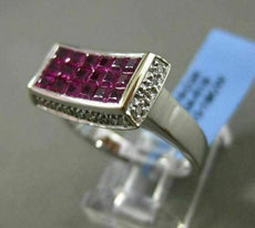 ESTATE WIDE 2.22CT DIAMOND & AAA RUBY 18KT WHITE GOLD CURVED RECTANGLE FUN RING