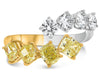 2.18CT WHITE & FANCY YELLOW DIAMOND 14KT 2 TONE GOLD CUSHION & ROUND LOVE RING