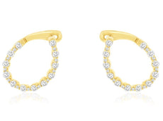 1.0CT DIAMOND 14KT YELLOW GOLD 3D ROUND TEAR DROP SIDEWAYS HOOP HANGING EARRINGS