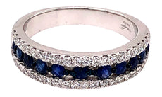 1.31CT DIAMOND & AAA SAPPHIRE 18KT WHITE GOLD 3D CLASSIC 3 ROW ANNIVERSARY RING