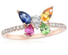 ESTATE 1.07CT DIAMOND & AAA MULTI GEM 14KT ROSE GOLD 3D BUTTERFLY LOVE RING