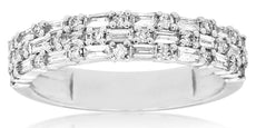 .62CT DIAMOND 14KT WHITE GOLD ROUND & BAGUETTE 3 ROW WEDDING ANNIVERSARY RING