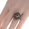 AAA GARNET 18K YELLOW GOLD & 925 SILVER HANDCRAFTED FILIGREE FLORAL CROSS RING