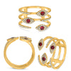 LARGE .41CT DIAMOND & AAA RUBY 14K YELLOW GOLD MULTI ROW LUCKY EVIL EYE FUN RING