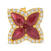 2.34CT DIAMOND AAA RUBY 14KT YELLOW GOLD PEAR SHAPE & ROUND FLOWER STUD EARRINGS