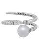 .07CT DIAMOND & AAA SOUTH SEA PEARL 18K WHITE GOLD CRISS CROSS FLEXIBLE FUN RING