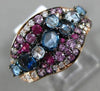 ESTATE 1.63CT DIAMOND & MULTI GEM 14KT ROSE GOLD 3D CLUSTER WAVE FRIENDSHIP RING