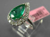 ESTATE LARGE 2.07CT DIAMOND & AAA EMERALD 18K WHITE GOLD 3D HALO ENGAGEMENT RING