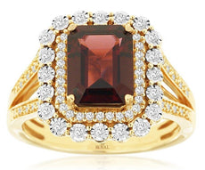 LARGE 2.83CT DIAMOND & AAA GARNET 14KT YELLOW GOLD EMERALD CUT ENGAGEMENT RING