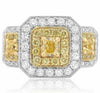 ESTATE 2.44CT WHITE & FANCY YELLOW DIAMOND 18KT 2 TONE GOLD HALO ENGAGEMENT RING