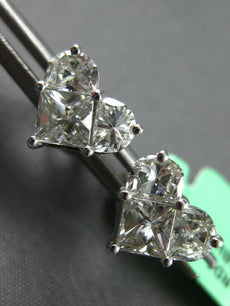 1.48CT DIAMOND 18K WHITE GOLD PRINCESS & MOON CUT INVISIBLE HEART STUD EARRINGS