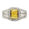 ESTATE LARGE 2.85CT WHITE & CANARY DIAMOND 18KT TWO TONE GOLD 3D ENGAGEMENT RING