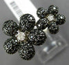 ESTATE 3.86CT WHITE & BLACK DIAMOND 14KT WHITE GOLD 3D DOUBLE FLOWER LOVE RING